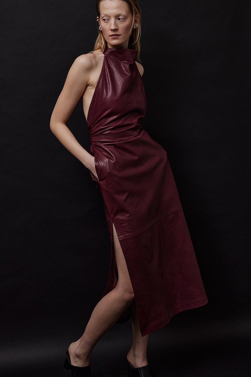 PURPLE LEATHER MAXI DRESS - CULT MIA