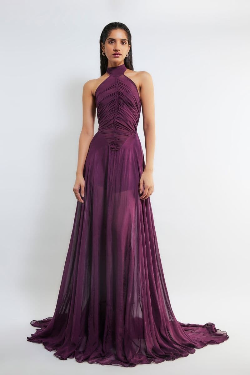 KERSTIN WINE FLARED GOWN - CULT MIA