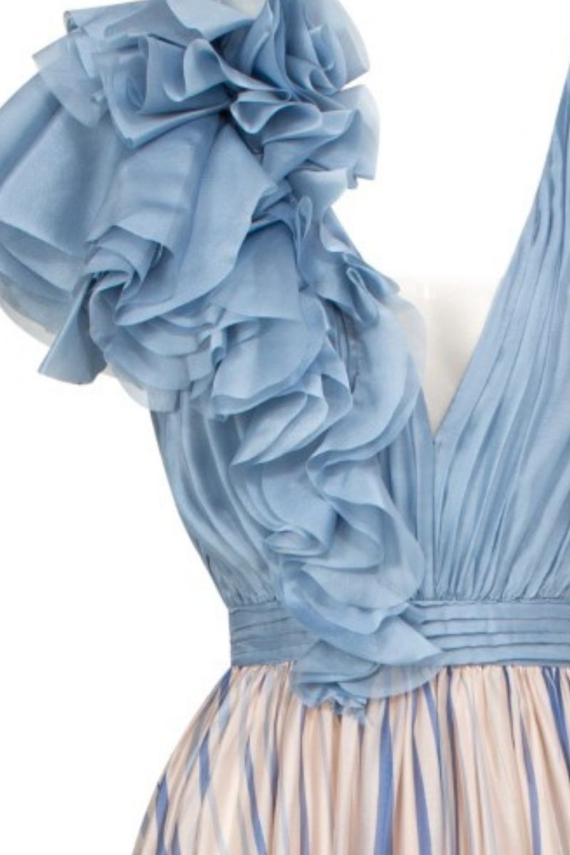 BLUE TRICIA SHINY SILK WAVE MAXI DRESS - CULT MIA