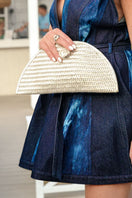 Adriana Castro LA BARCA MINI leather clutch in gold with sleek design and compact shape, perfect for evening accessories.