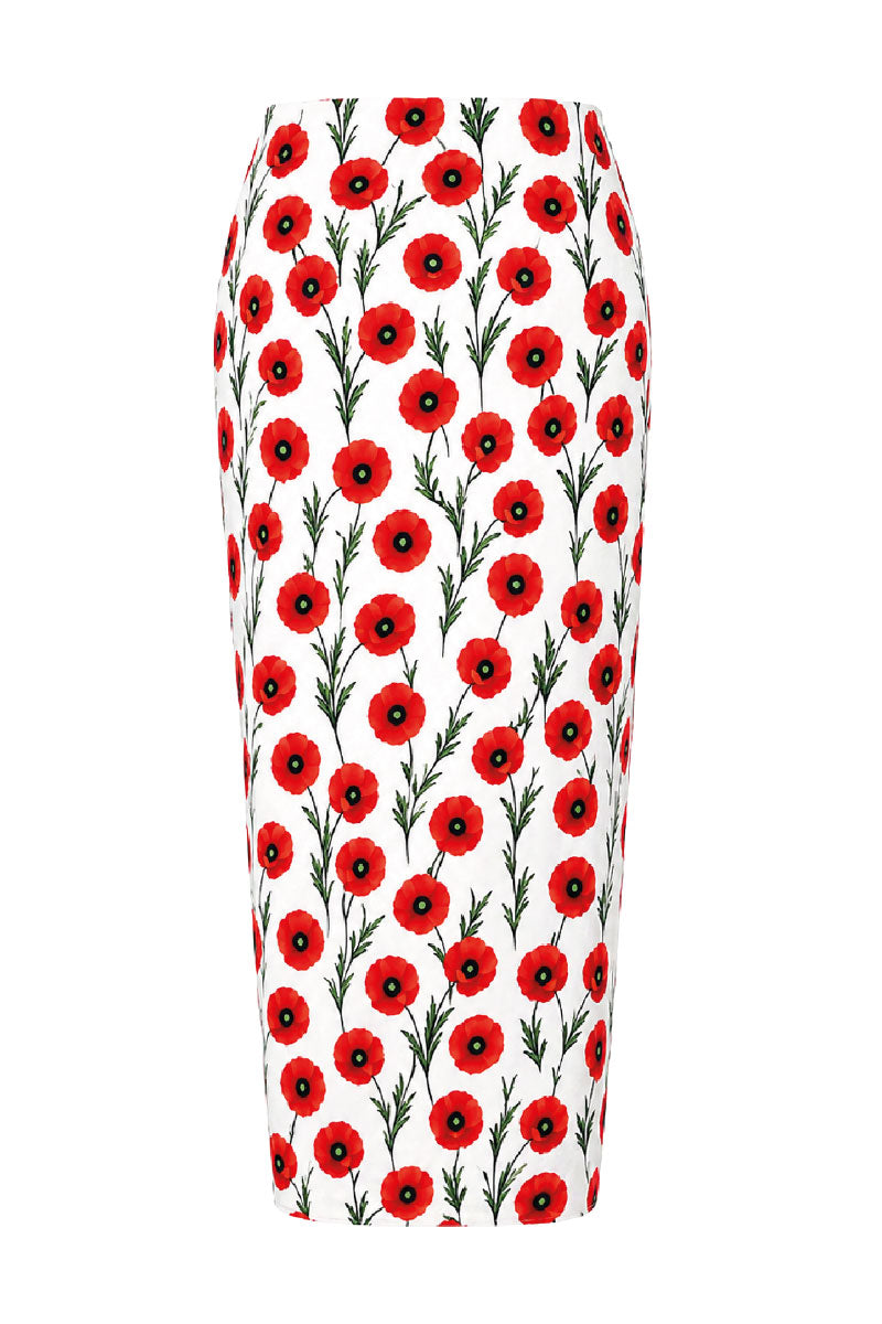 White poppy print Verdelimon pareo cover-up with flowing fabric and tie waist, perfect for beach or poolside wear.