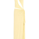 Butter yellow AWAVE maxi dress with cut-out detailing, flowing fabric, and a stylish, elegant silhouette.
