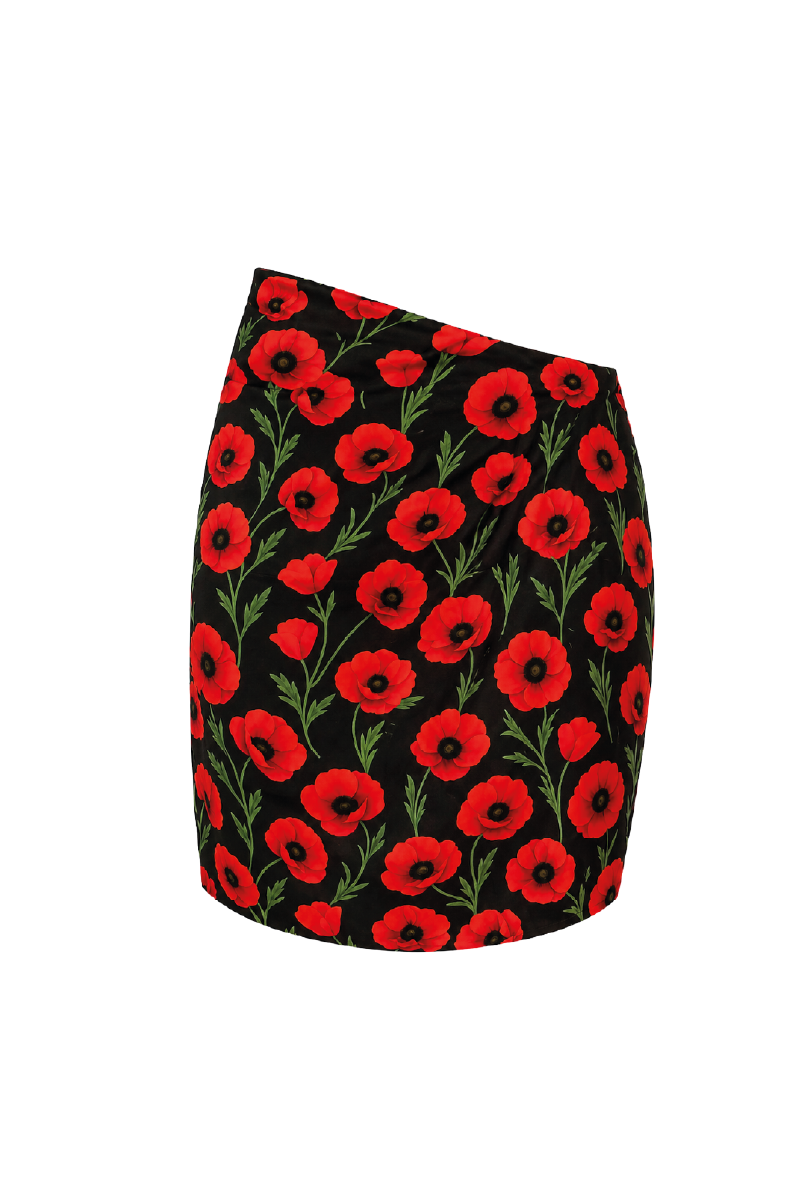 Verdelimon PAREO MINI cover-up in black poppy fabric, showing the back view with lightweight, stylish design for beachwear.