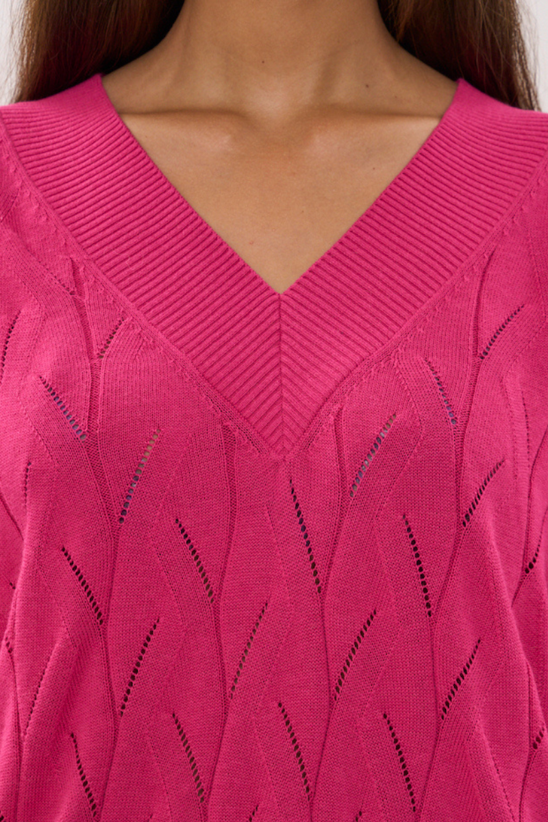 OVERSIZED V NECK JUMPER IN BRIGHT PINK - CULT MIA