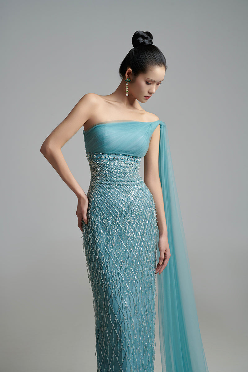 A-LINE ONE SHOULDER ORGANZA MAXI DRESS - CULT MIA