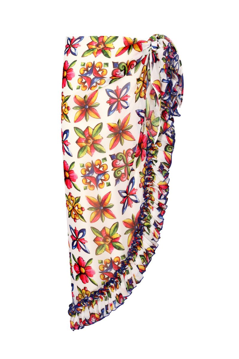 Nur Karaata Lily Sicilia long pareo cover-up featuring lightweight fabric and elegant design for beach or poolside wear.