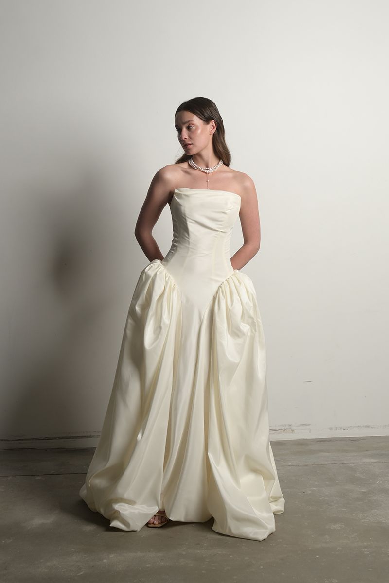 IVORY PRINCESS TAFFETA DROP WAIST GOWN - CULT MIA
