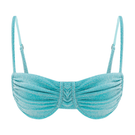 Suncillo Gina sparkly turquoise bikini top with shimmering fabric and adjustable straps, perfect for beach or poolside wear.