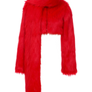 Sudi Etuz cropped faux fur coat with scarf detail, featuring plush texture and stylish design, perfect for winter fashion.