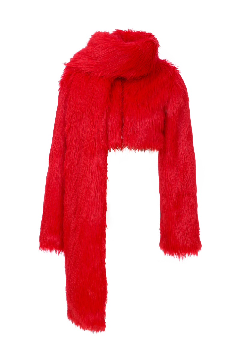 CROPPED FAUX FUR COAT WITH SCARF DETAIL - CULT MIA