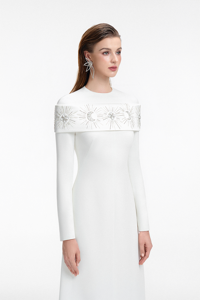 Shoulder Crystal-Embellished Straight Dress