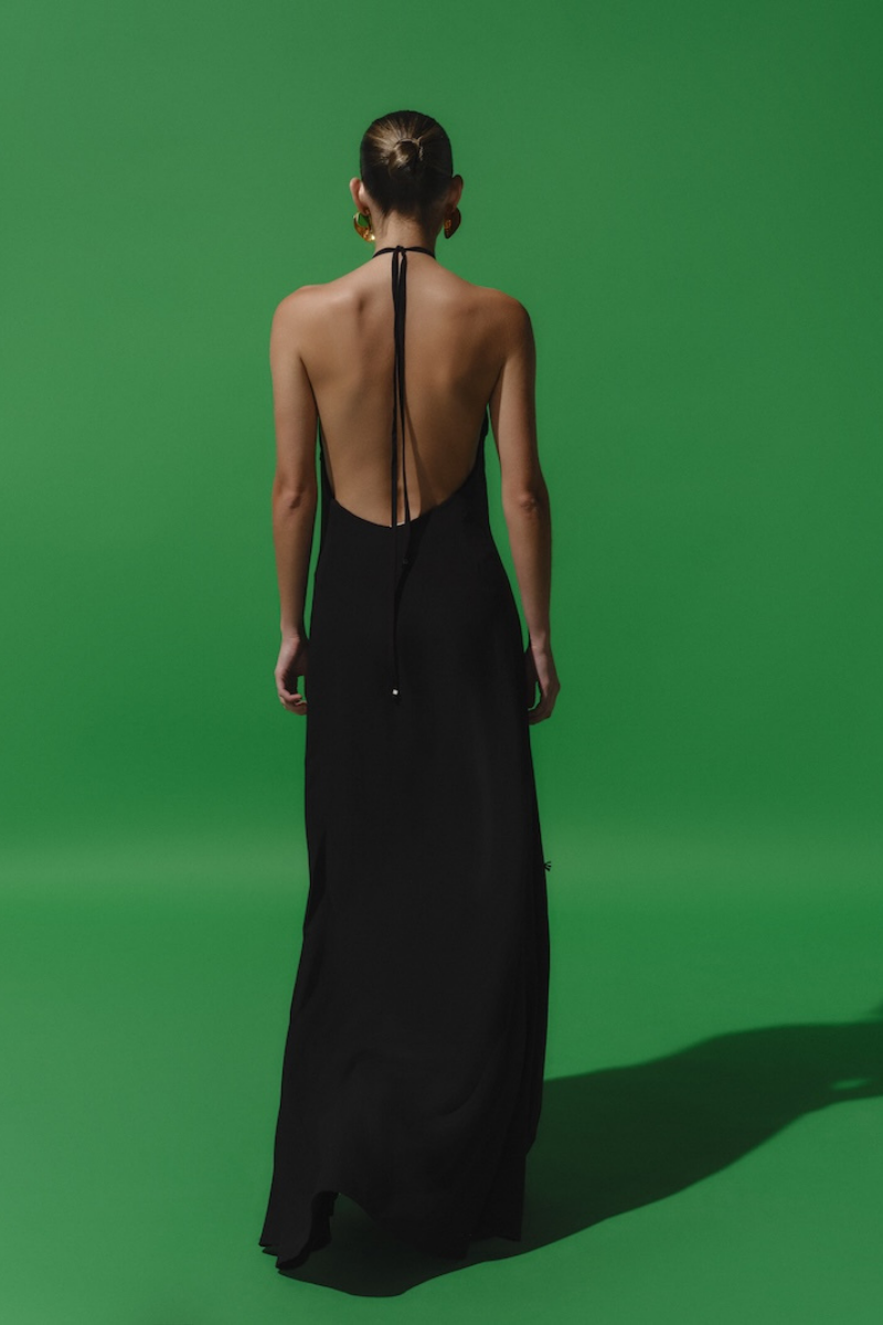 Black Baobab Rondine Maxi Dress with flowing fabric and elegant design, perfect for stylish occasions.