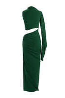 Aquarel Studio Gaia Maxi Dress in flowing fabric with floral pattern, displayed on a hanger.