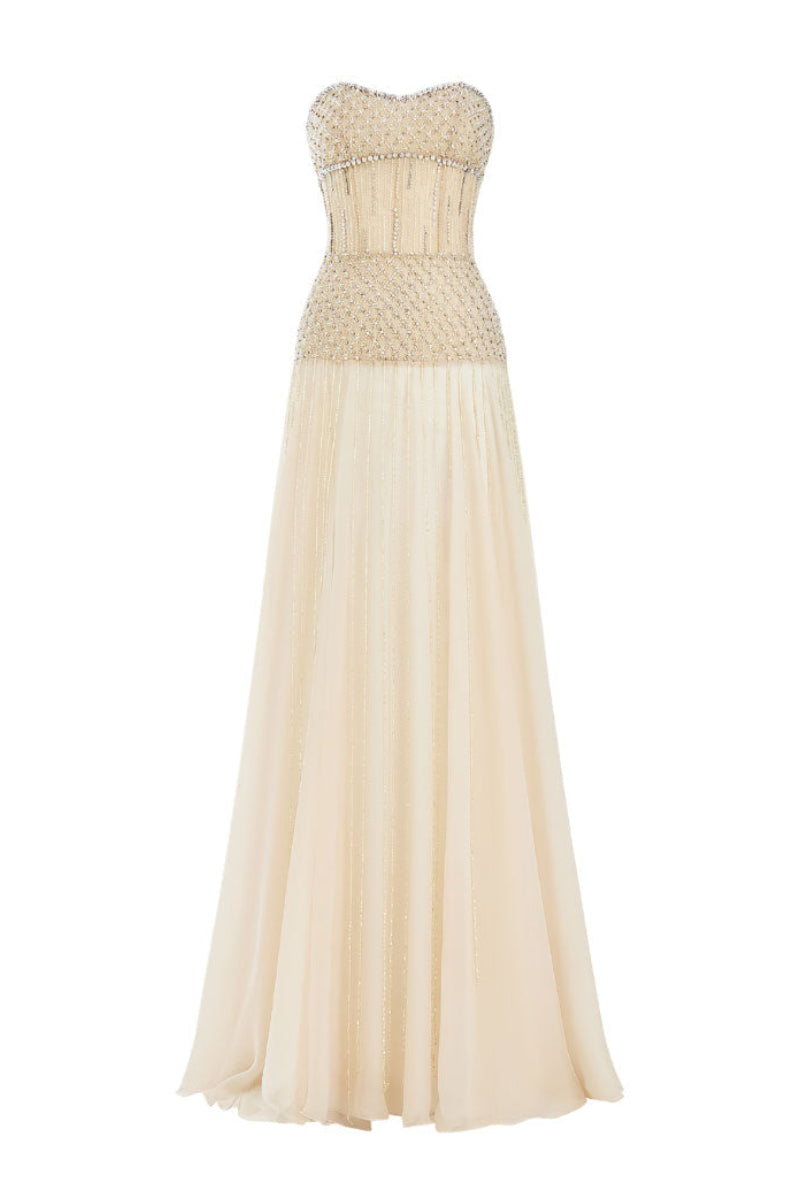 CEM CULT MIA X CEM crystal sculpted gown featuring intricate crystal embellishments and a flowing elegant design.