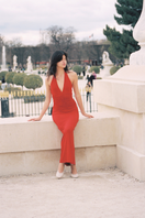 Summer Away Garda Maxi Dress in cherry with flowing fabric and sleeveless design, perfect for summer wear.