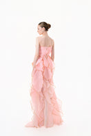 Blooming Blush Rose tiered gown by Happy Clothing, featuring a flowing, floral-embellished dress with layered fabric and feminine design.