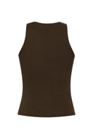 Dark brown denim tank top by TT Studios with a sleeveless design and classic fit, perfect for casual warm-weather wear.