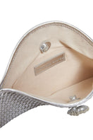 Adriana Castro LA BARCA MINI leather clutch in silver with a sleek, compact design and elegant finish.