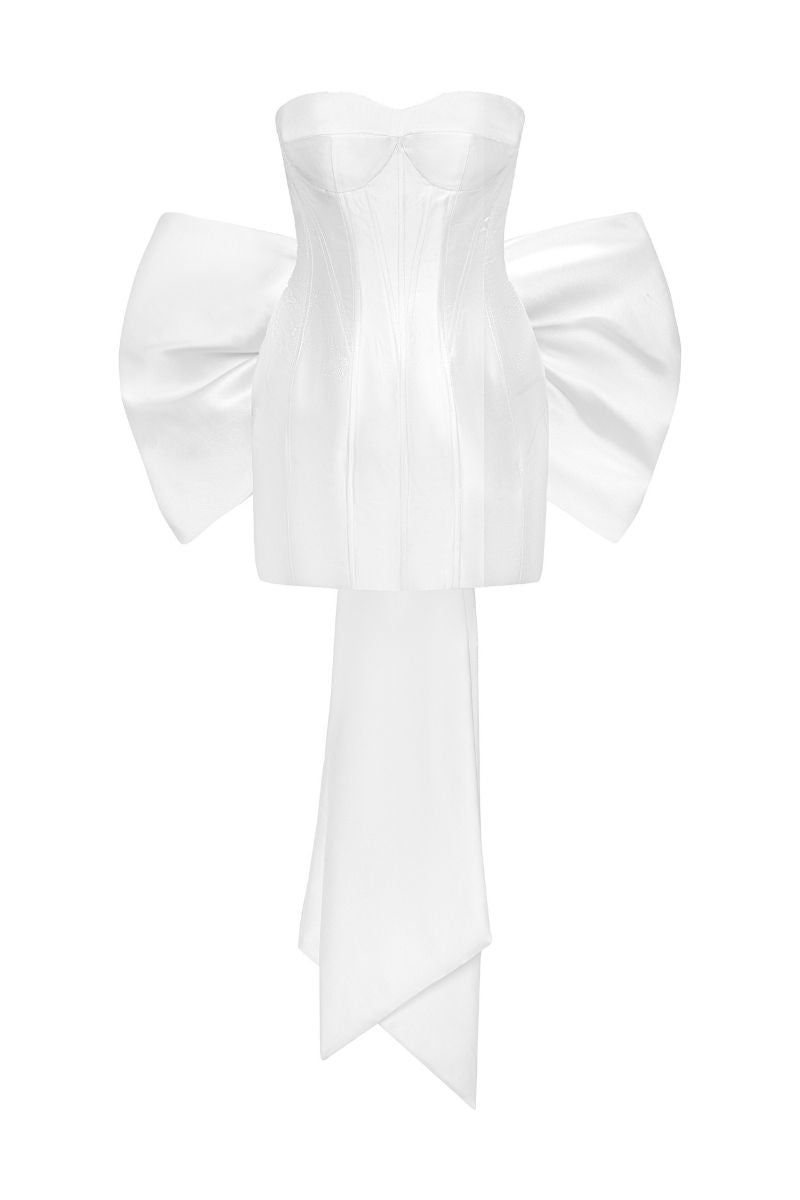 OFF-WHITE SILK ORGANZA BANDEAU MINI DRESS - CULT MIA