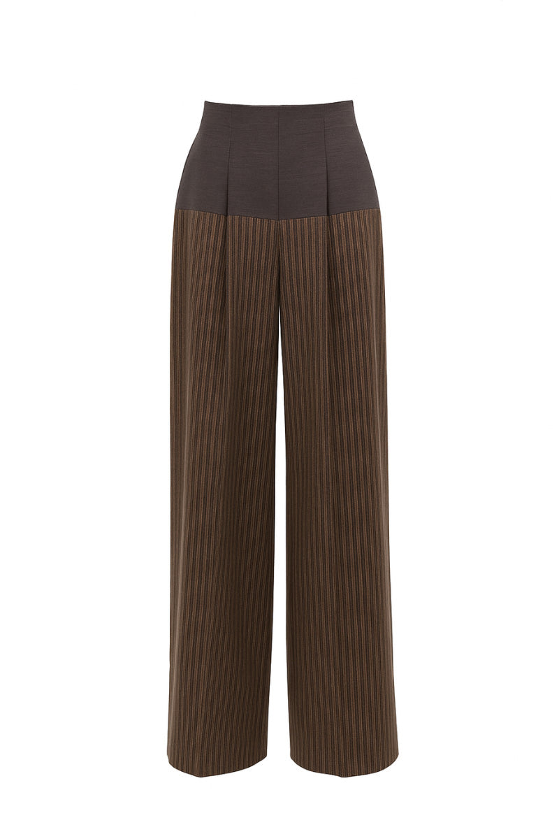 TWO-TONE WAIST PLEATED TROUSERS
