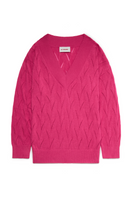 Bright pink oversized V-neck jumper by La Granni, cozy sweater with a relaxed fit and soft knit texture.