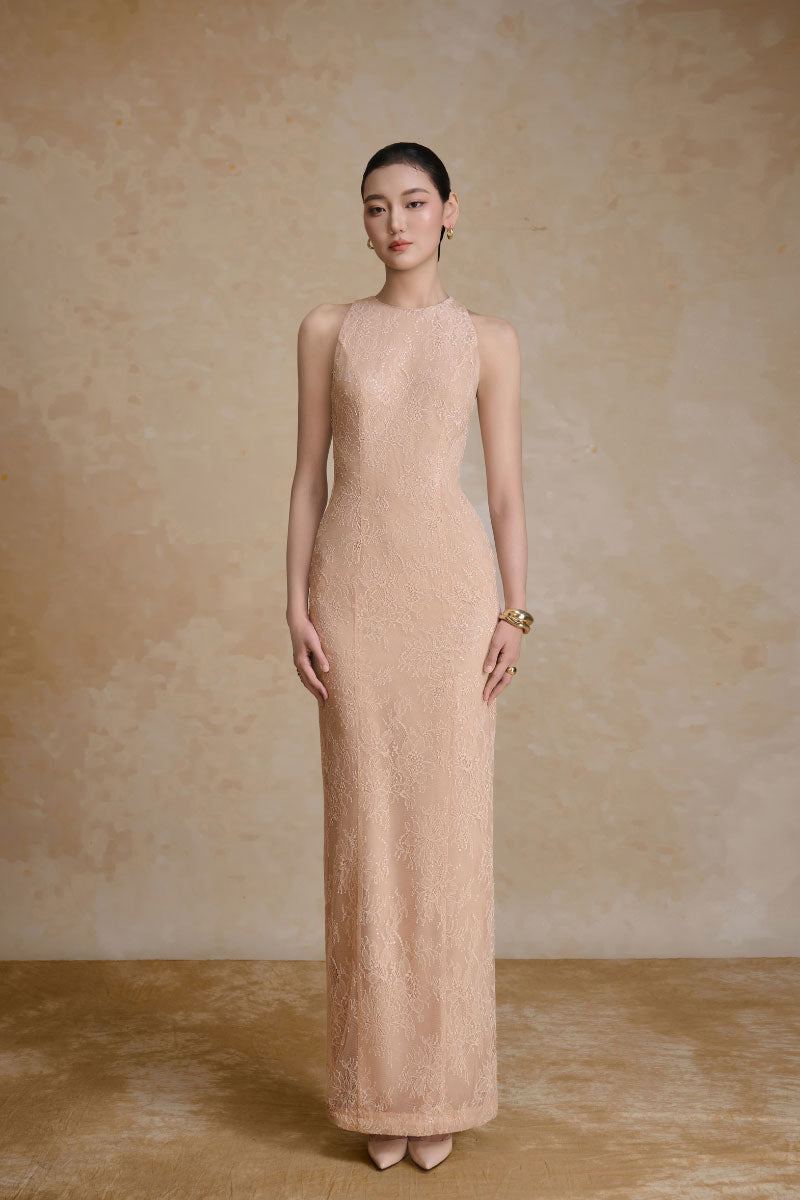 Elegant GEM Dress gown by Arti Apparel featuring intricate detailing and flowing fabric, suitable for formal occasions.