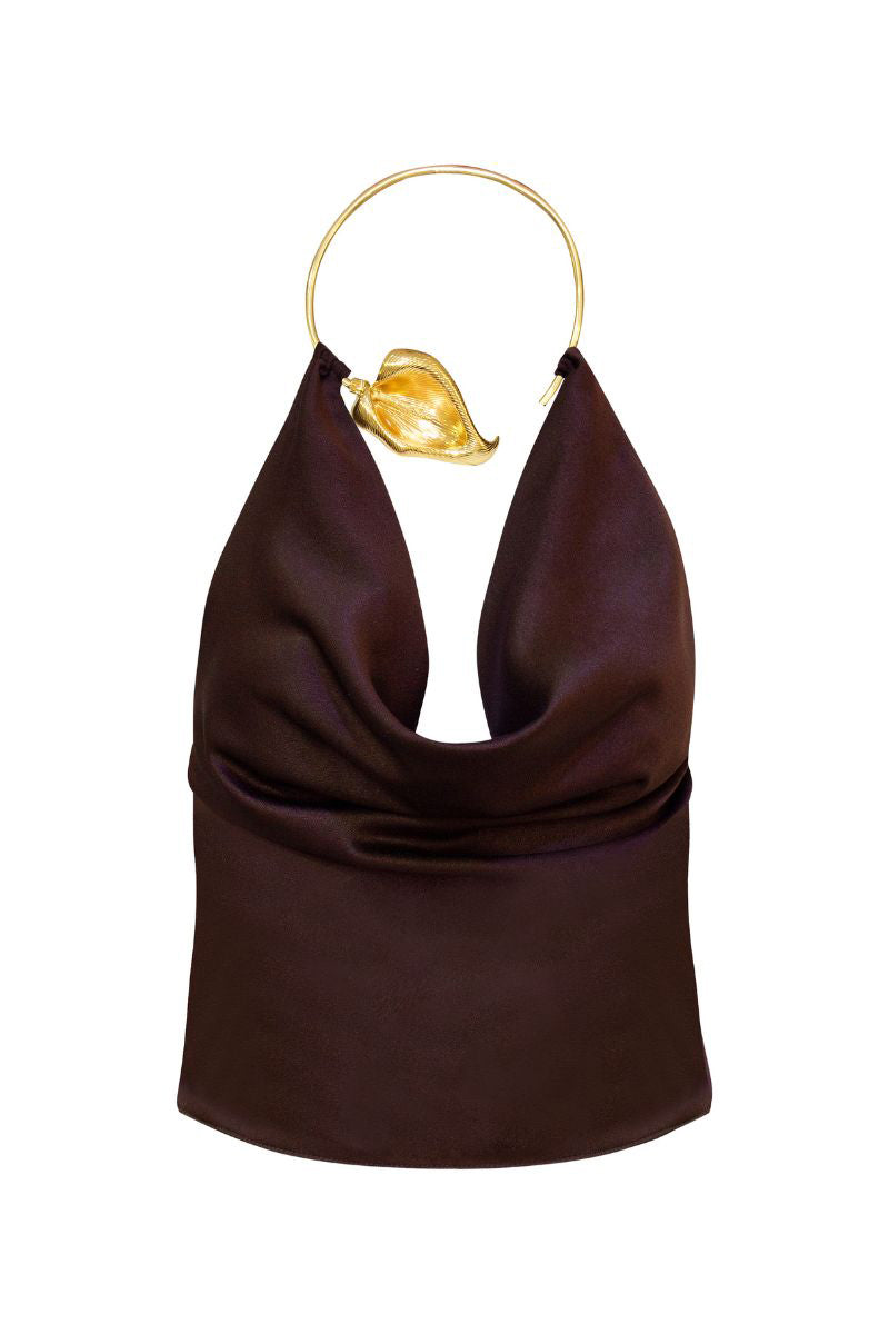 Laura Escobar Rachael top in brown, stylish women's blouse with a relaxed fit and elegant design.