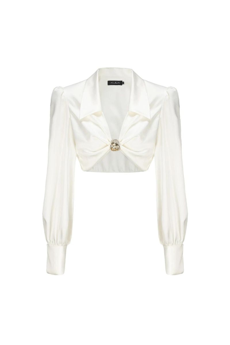 ANDREA WHITE SATIN CROP TOP - CULT MIA