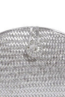 Silver mini leather clutch by Adriana Castro from the La Barca Mini Leather collection, featuring a sleek, compact design.