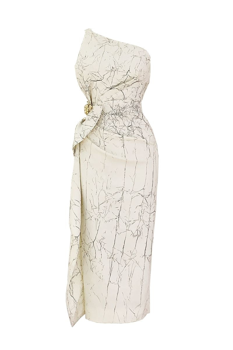 MASSEY WHITE SHEATH ONE-SHOULDER SYNTHETIC MIDI DRESS - CULT MIA