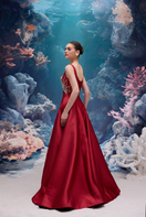 Red Sienna Royal Taffeta gown by 21Six featuring a flowing, elegant design perfect for formal occasions.