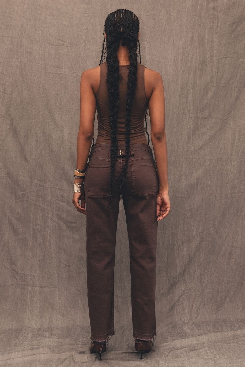SADIE DARK BROWN DENIM TANK - CULT MIA