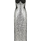 Hacchic Couture Stella contrast silver and black sequin gown with elegant flowing design and shimmering embellishments.