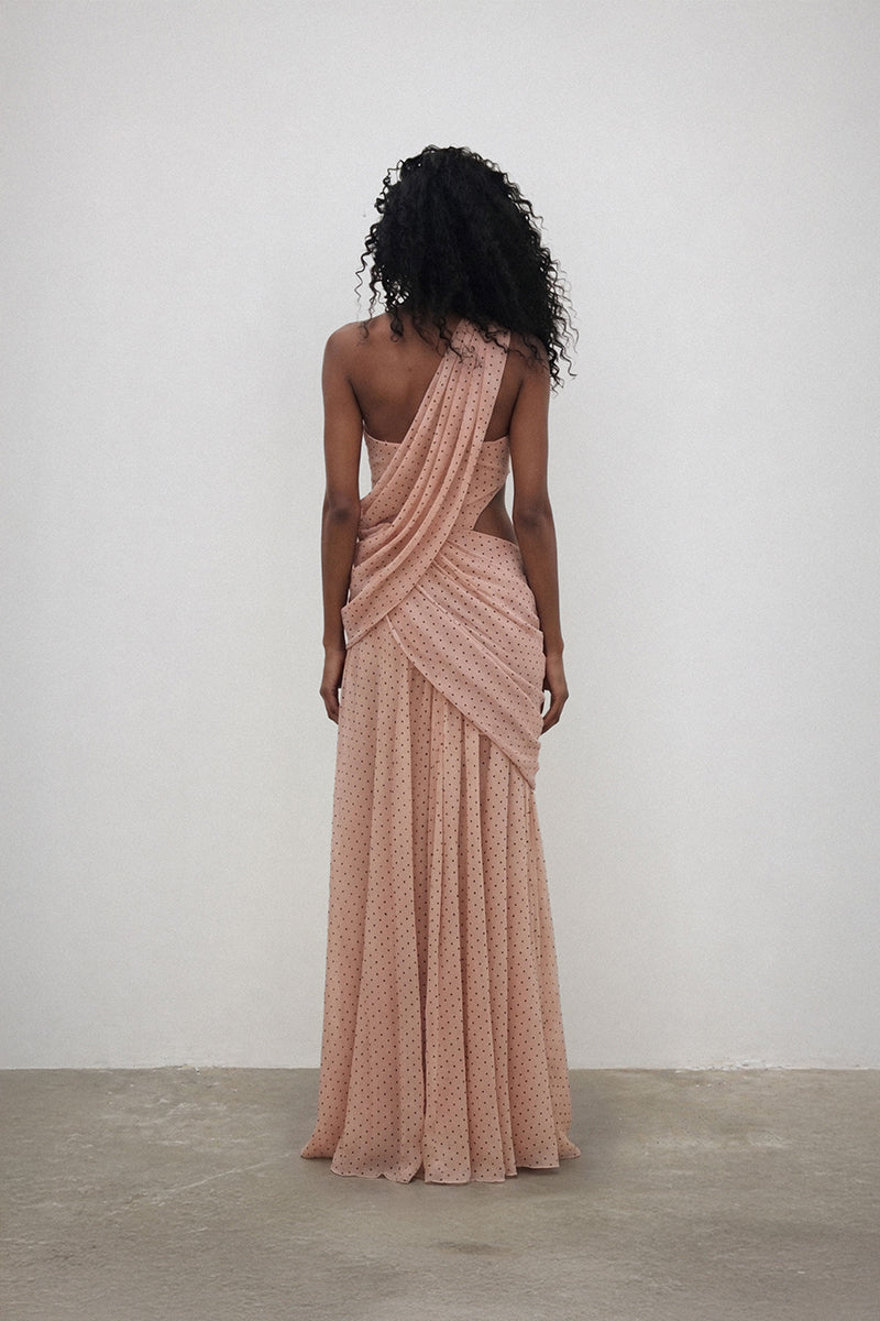 Elegant ZAHRA ROSE gown by Deme By Gabriella, featuring flowing fabric and intricate details, perfect for formal occasions.