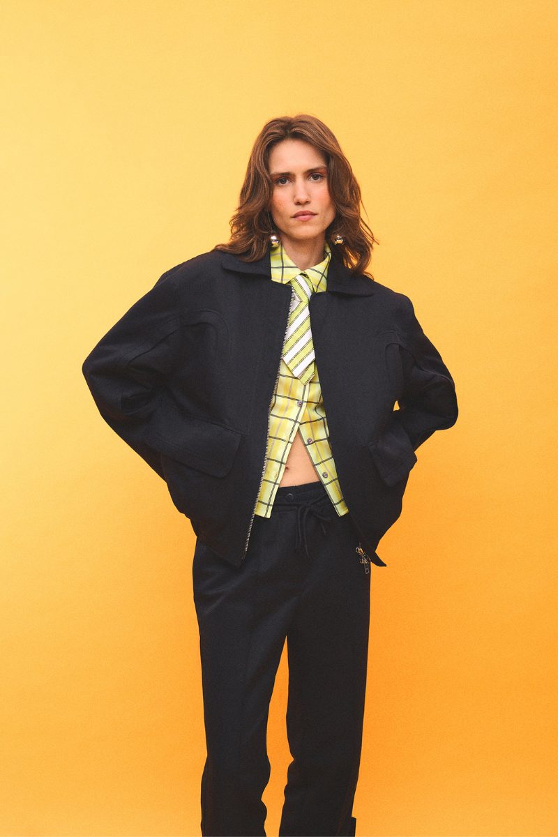 Navy biker jacket by ColoReve featuring a stylish design, zippers, and a fitted silhouette, perfect for casual and edgy looks.