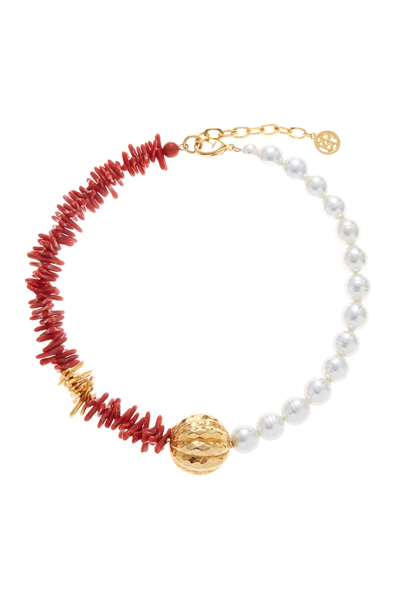 Ben Amun Basi Necklace featuring intricate gold-tone chain and decorative pendant on a white background.