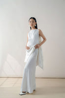 White silk tunic set by DOC BAN featuring a stylish midi dress with elegant drape and relaxed fit.