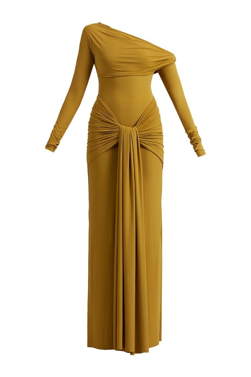 ESTHER MAXI DRESS IN OCHRE YELLOW - CULT MIA
