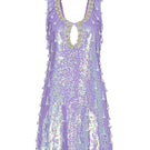 Purple Valenciani mini dress with sequins and a stylish keyhole cutout, perfect for a trendy evening look.