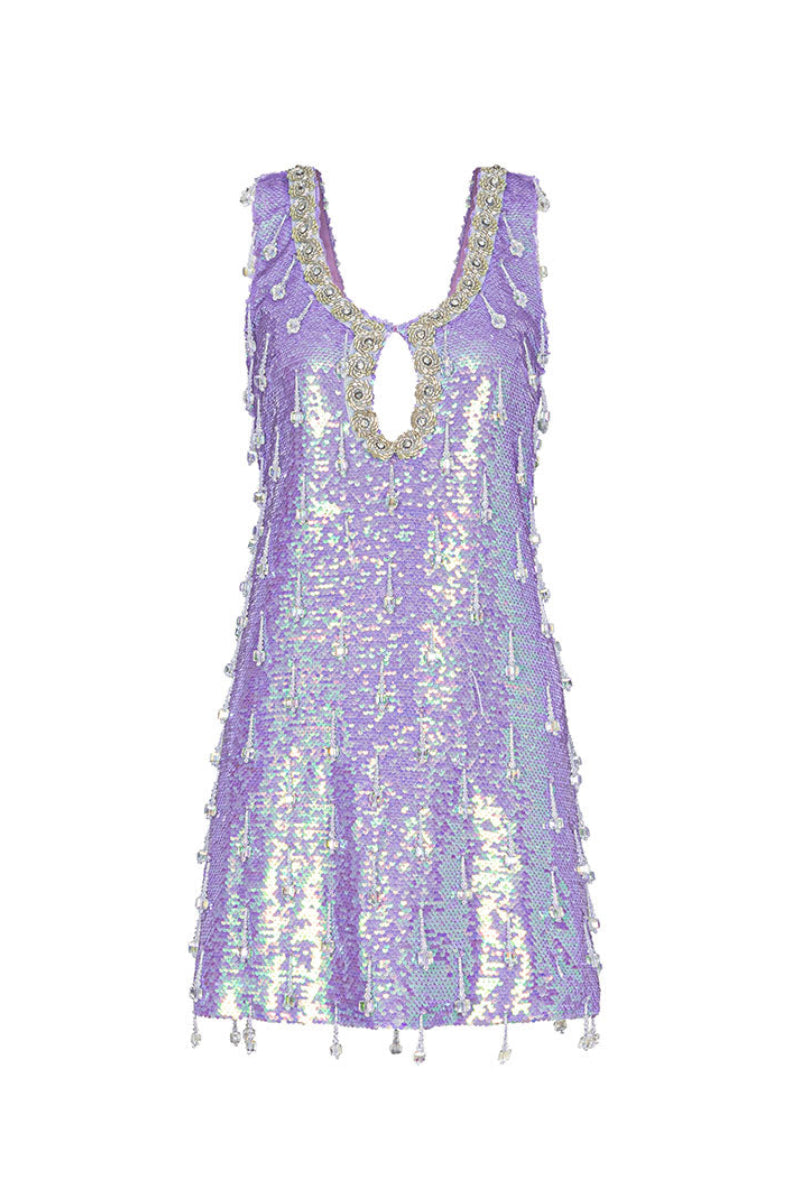 MINI SEQUIN DRESS WITH KEYHOLE CUTOUT IN PURPLE | CULT MIA | Valenciani