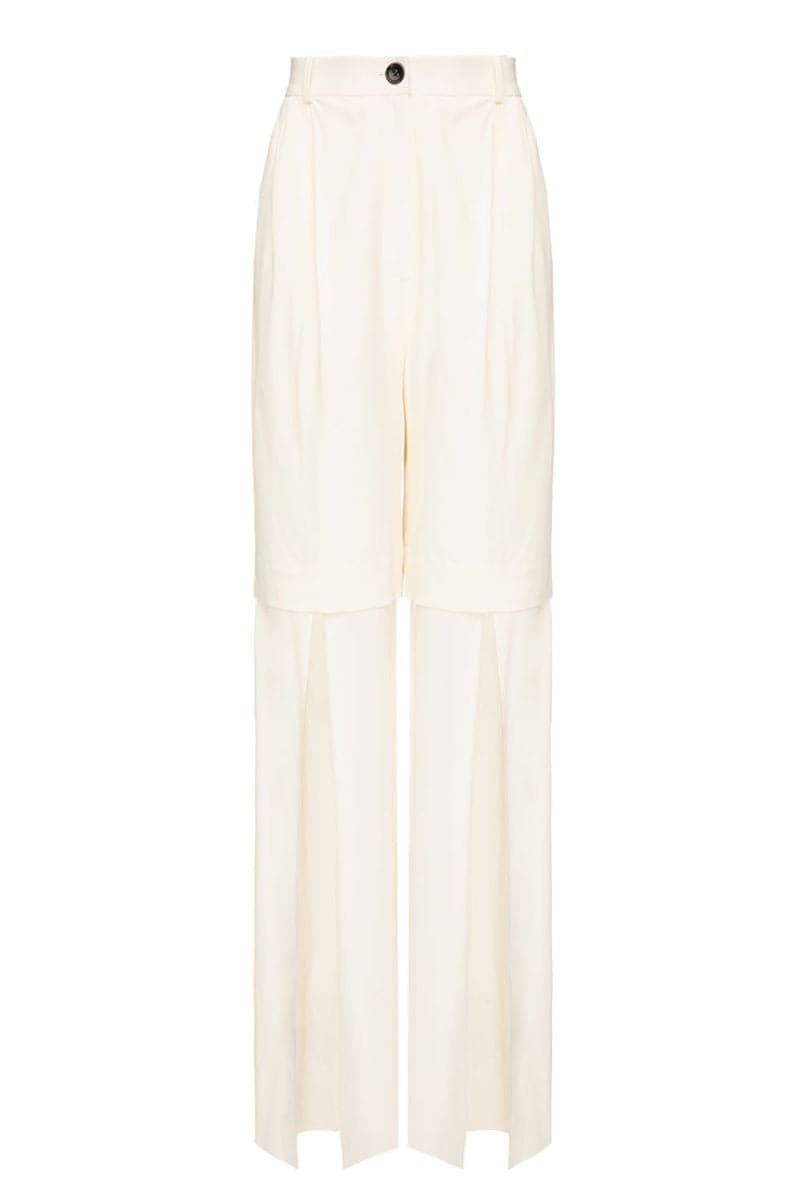 MILKY WHITE CHIFFON FLARED PANTS - CULT MIA