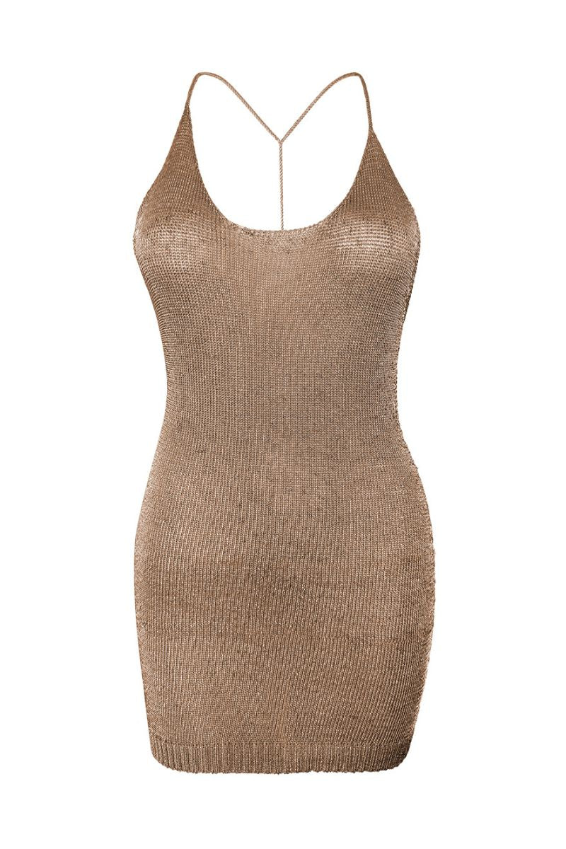 ROSE GOLD SPARKLY KNIT MINI DRESS - CULT MIA
