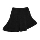 Black knitted mini skirt by Lalo, shown in a close-up image highlighting the textured fabric and fitted style.