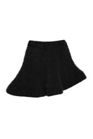 Black knitted mini skirt by Lalo, shown in a close-up image highlighting the textured fabric and fitted style.