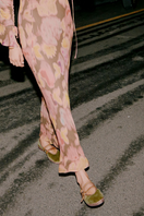 Flabelus Claire mustard green flats with light brown piping, stylish slip-on shoes for casual or dressy wear.