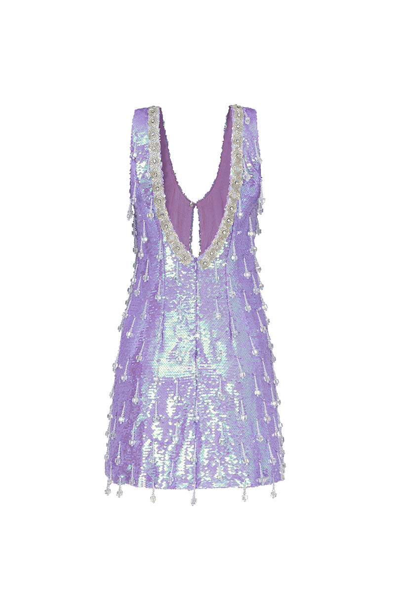 MINI SEQUIN DRESS WITH KEYHOLE CUTOUT IN PURPLE | CULT MIA | Valenciani MINI SEQUIN DRESS WITH KEYHOLE CUTOUT IN PURPLE | CULT MIA | Valenciani