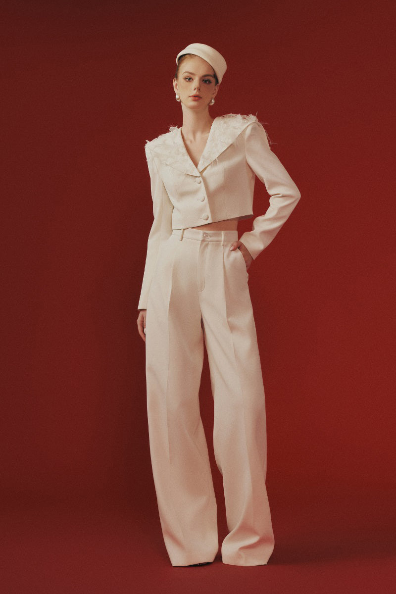 Margée Atelier Elina Tailor Set co-ords featuring a stylish matching top and pants ensemble, styled with modern, elegant fabric.