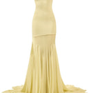 Deme By Gabriella Dahlia Butter Yellow Tube Gown with elegant fitted design and flowing fabric, perfect for formal occasions.