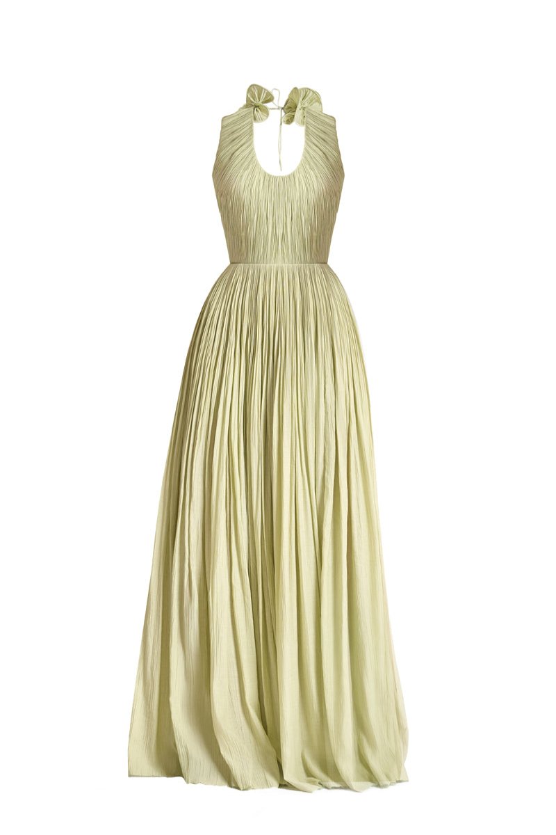 NASIR GATHERED SCOOP NECK TENCEL FLOOR LENGTH DRESS - CULT MIA