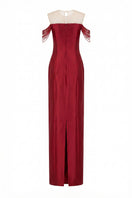 Elegant red CELESTE ROYAL TAFFETA gown by 21Six, featuring a flowing design and luxurious fabric for formal occasions.